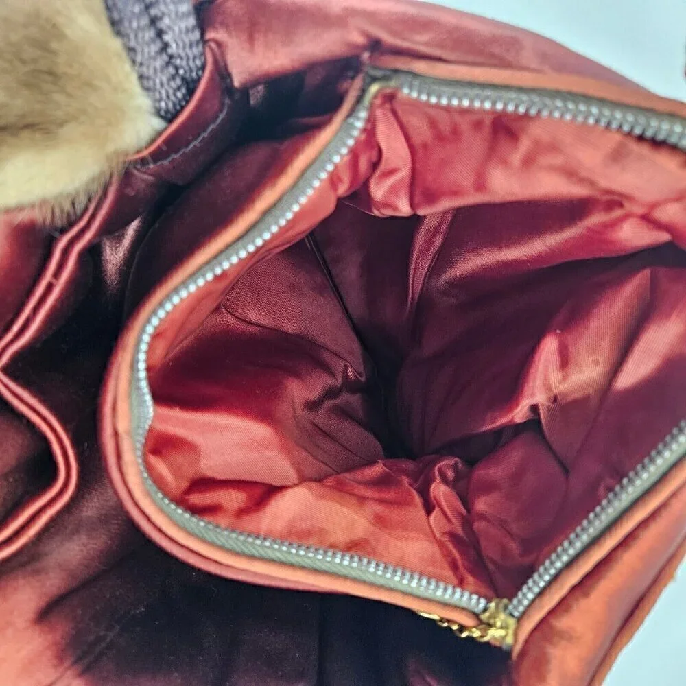 Vintage Brown Mink Muff Handwarmer Zippered Purse